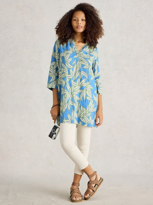 Blake Linen Tunic in Blue Print by White Stuff