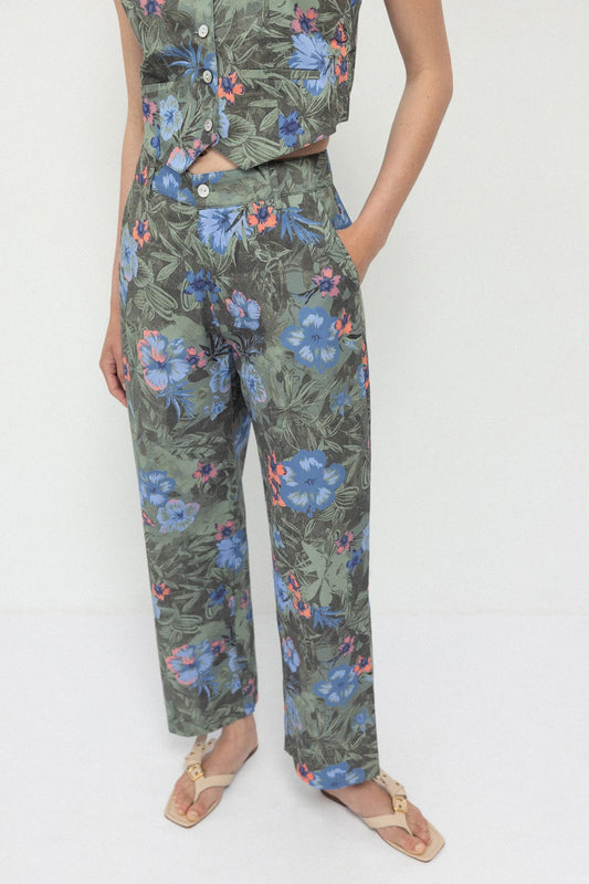 Floral print straight trousers in Green