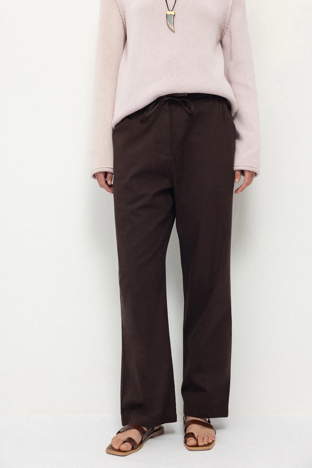 Cotton Plain Trousers in Brown