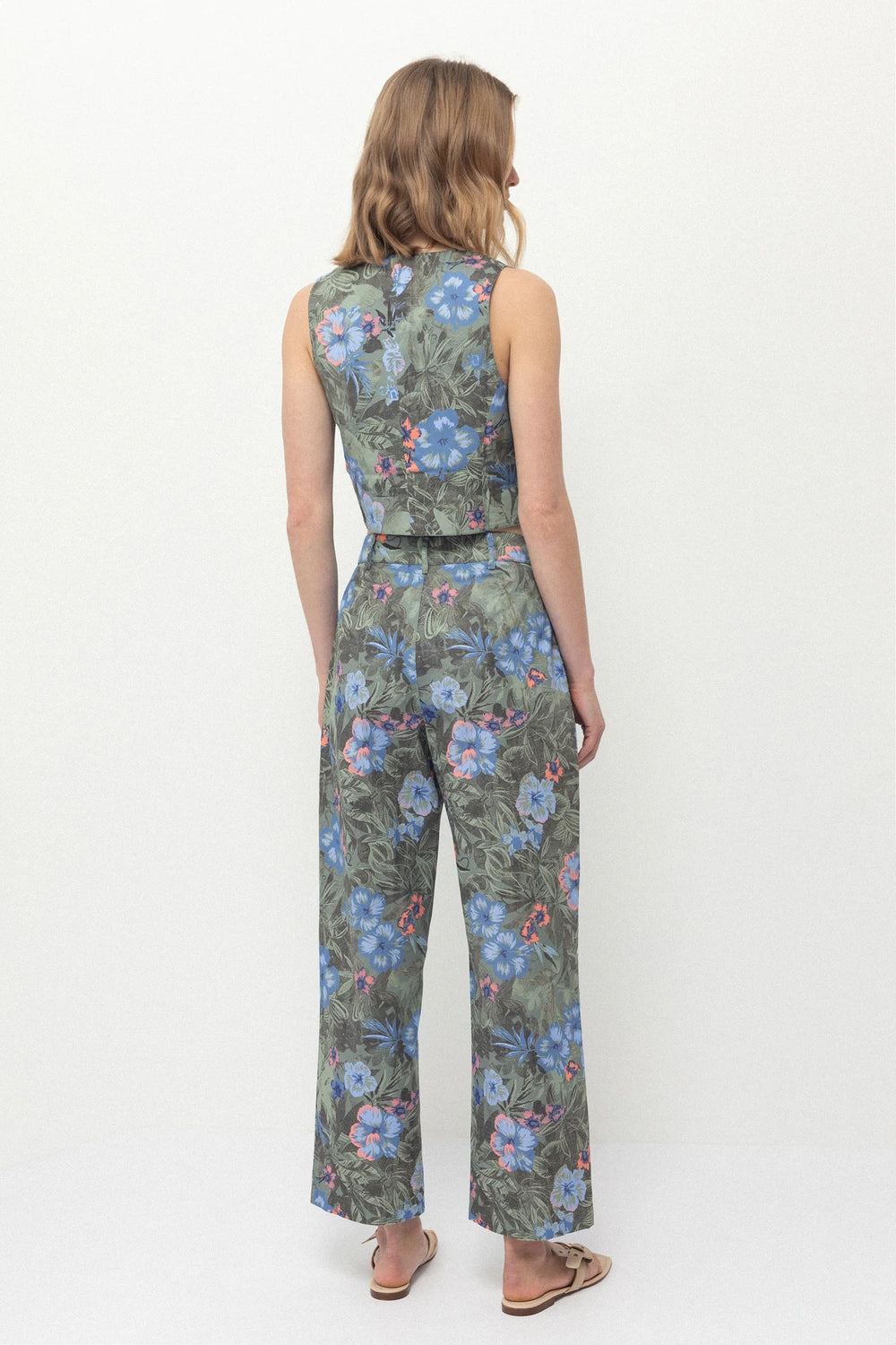 Floral print straight trousers in Green