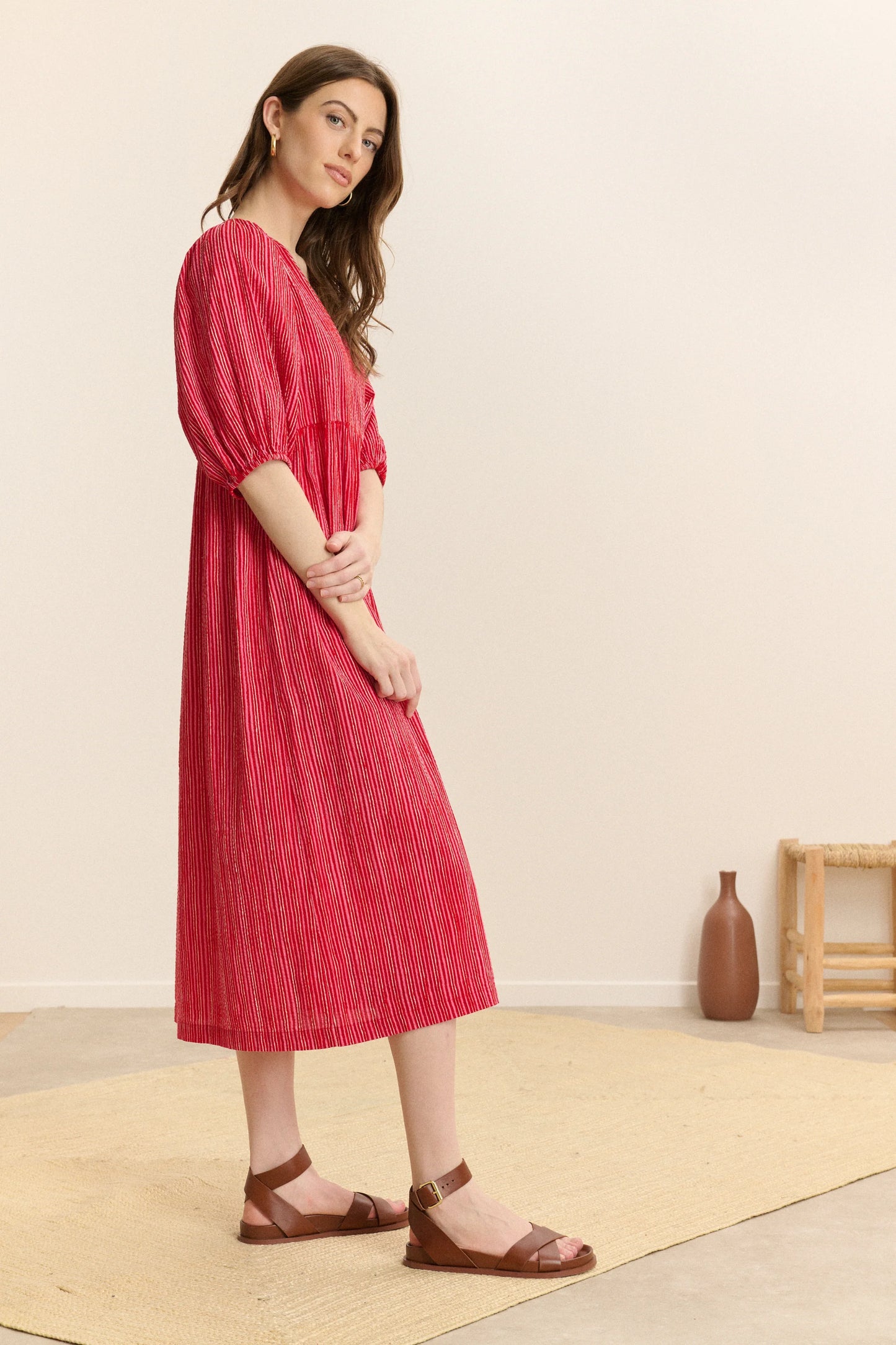 Cara Midi Dress in Coral