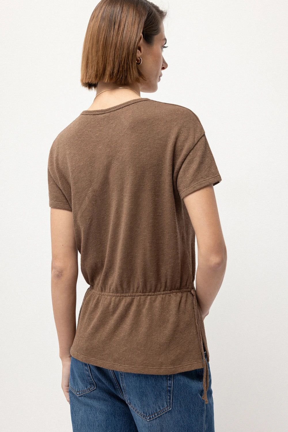 Cotton Blouse With Side Ties in Brown Sand