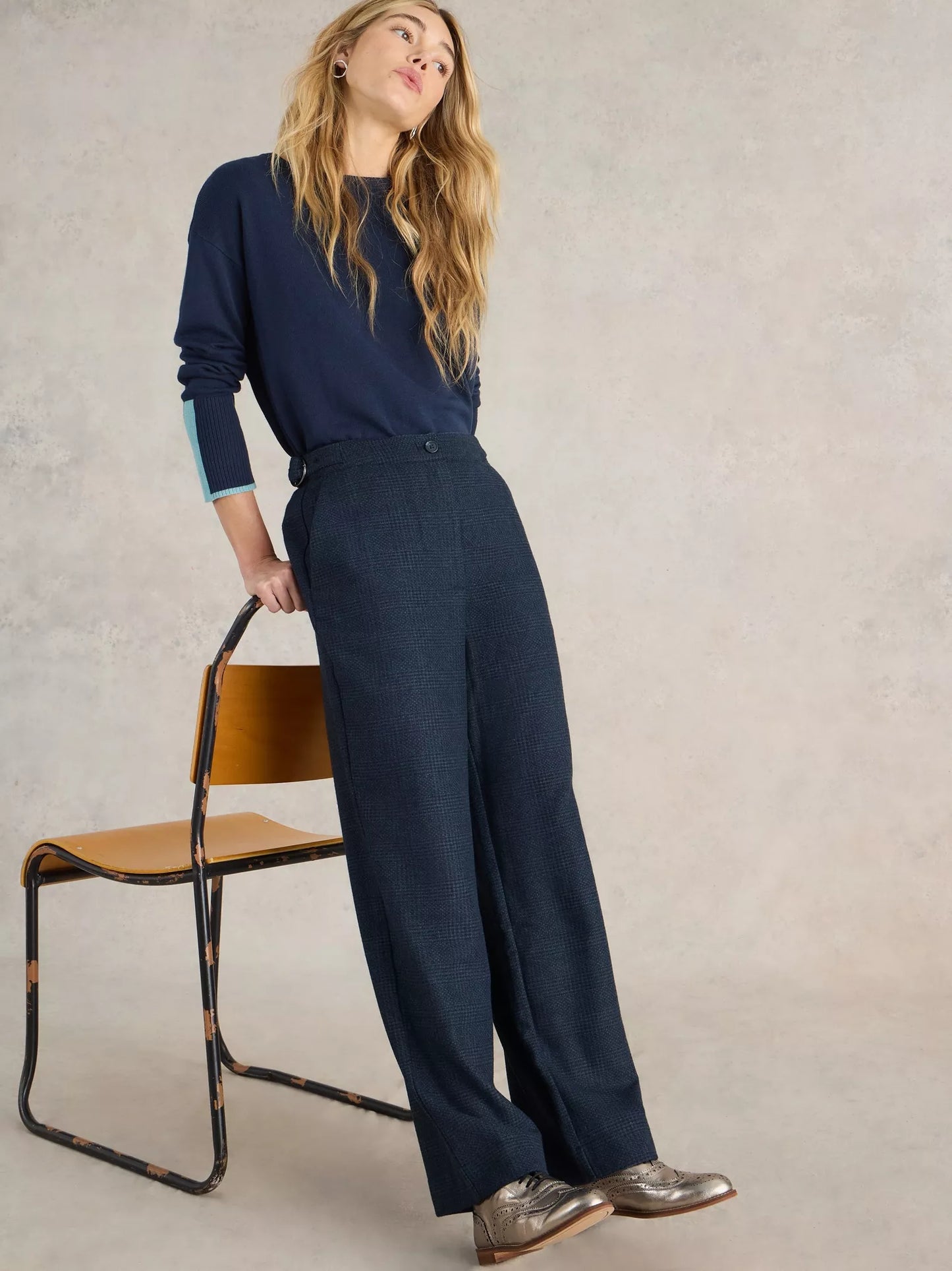 Una Tweedy Wide Leg Trouser in Blue  by WhiteStuff