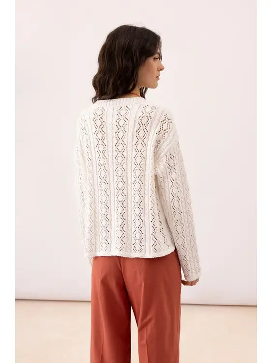 Knit Cotton V-neck Cardigan in White by LANIDOR