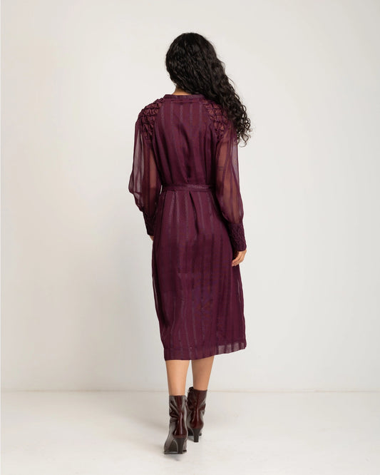 Orea Chiffon Midi Dress in Aubergine by NIZA