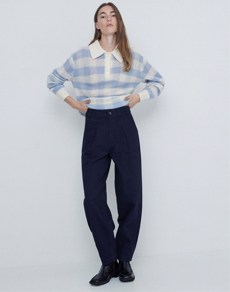 Carrot Cotton Trouser in Navy by YERSE