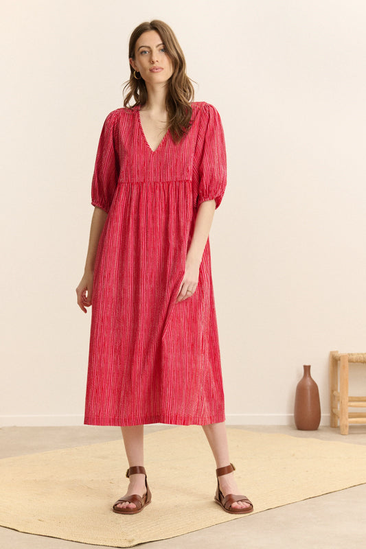 Cara Midi Dress in Coral
