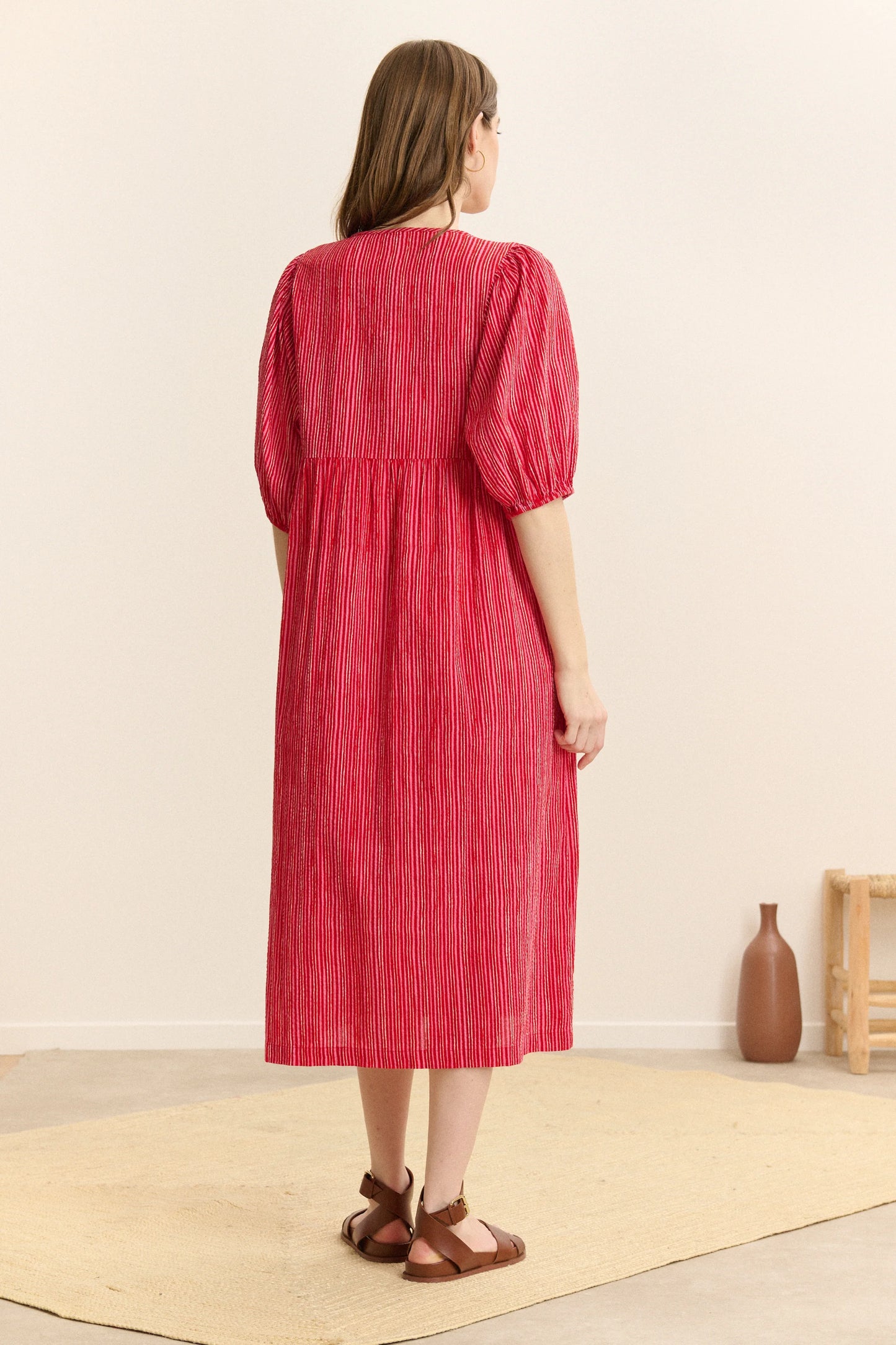 Cara Midi Dress in Coral