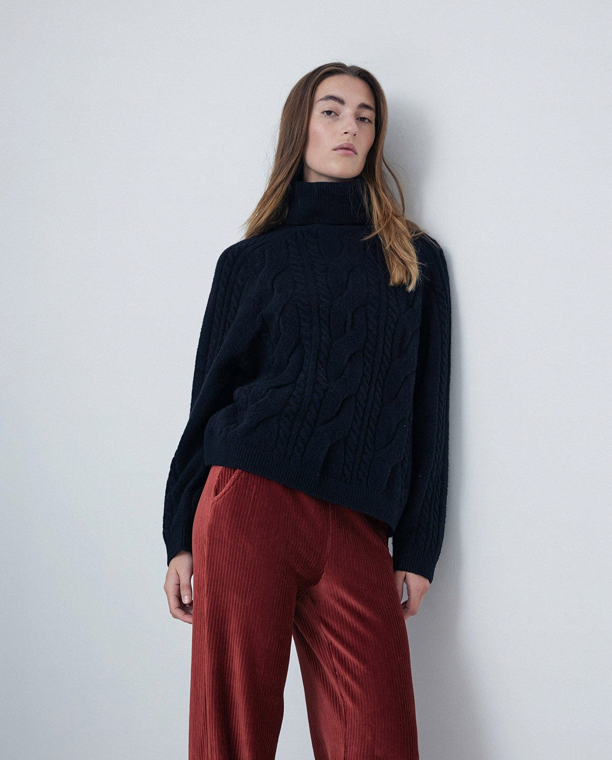 Cord Wide-Leg Elastic Trouser in Red by YERSE