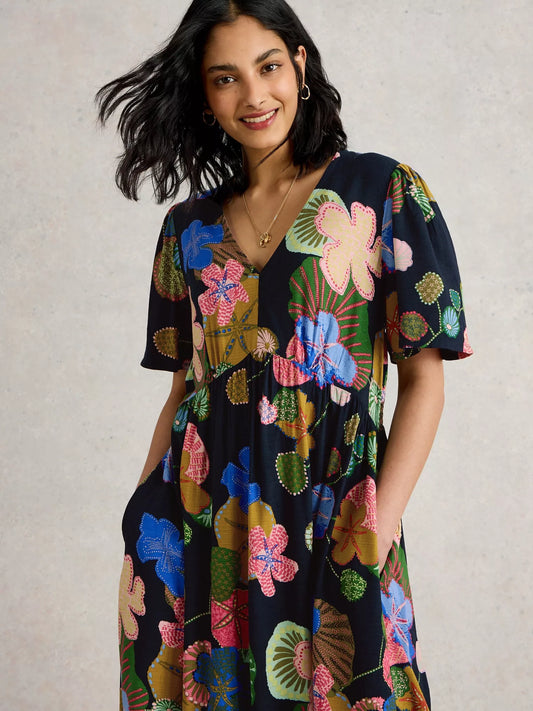 Lucy Floral Midi Dress in Navy by White Stuff