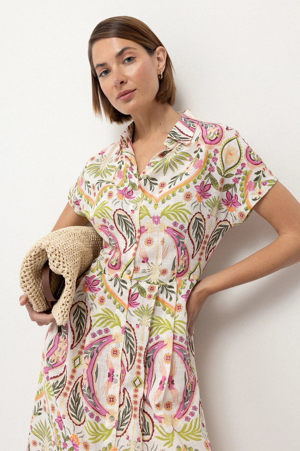 Floral printed off white Shirt Dress
