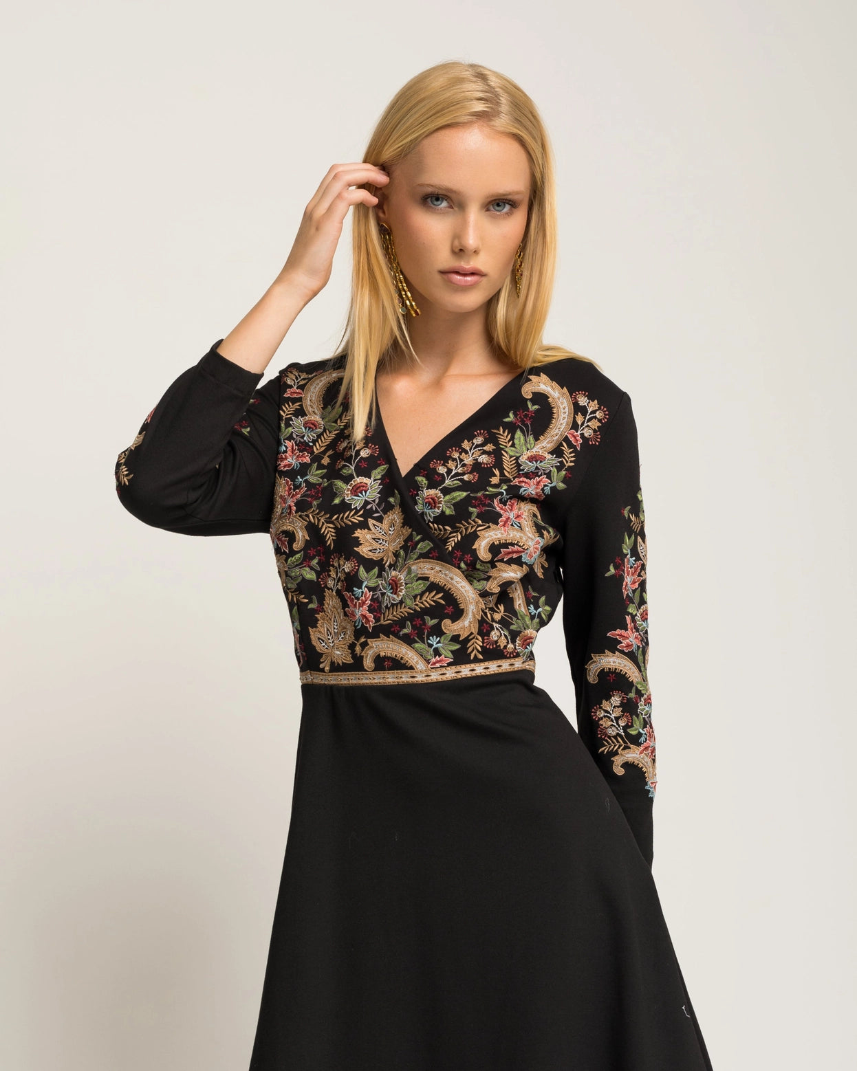 Caprise Embroidered Black Midi Dress by NIZA