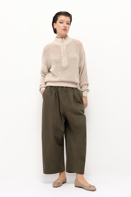 Plain Wide-Legged Trousers in Green by LANIDOR