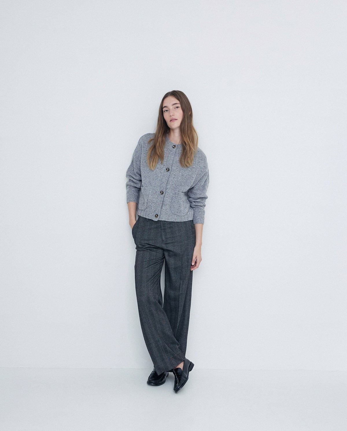 Merino Wool Cardigan in Grey by YERSE