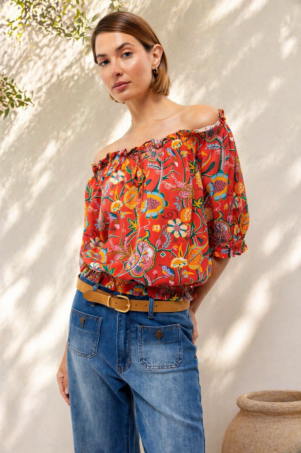 Floral Top in burned orange
