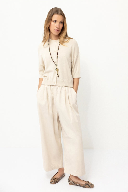 Plain Wide-Legged Trousers in Off-White by LANIDOR