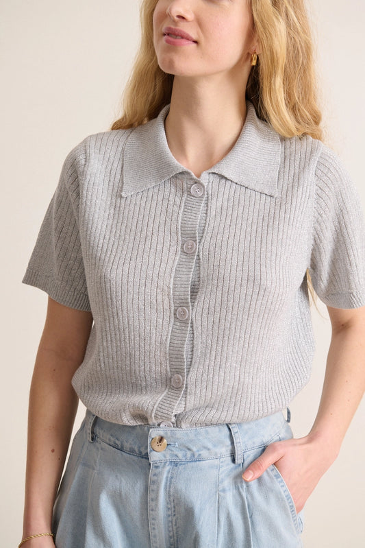 Silas Knit Polo in Grey