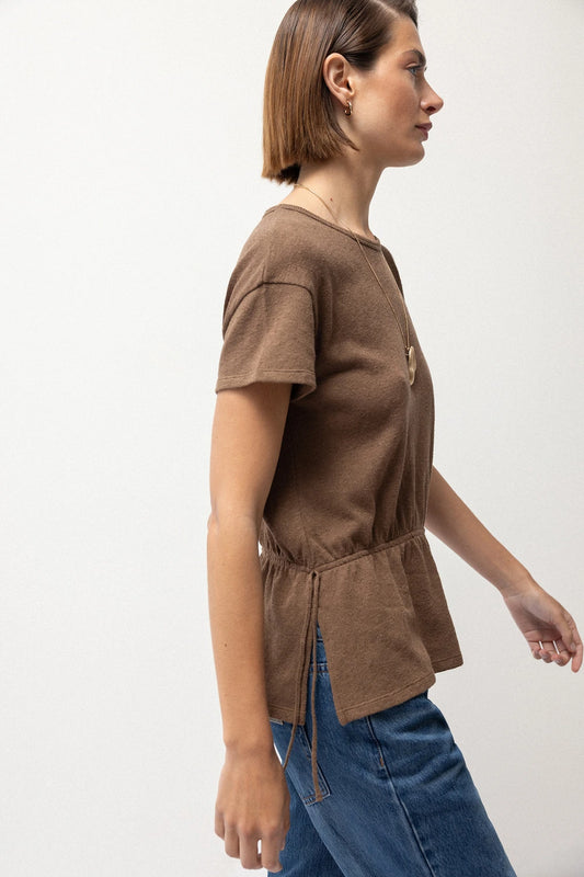 Cotton Blouse With Side Ties in Brown Sand