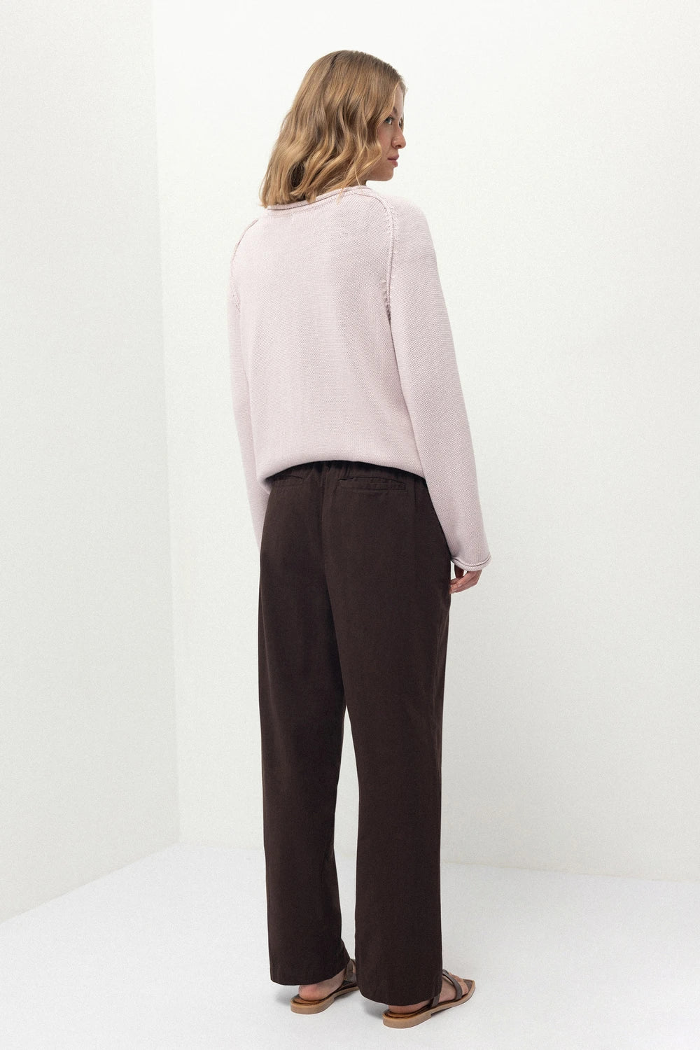 Cotton Plain Trousers in Brown
