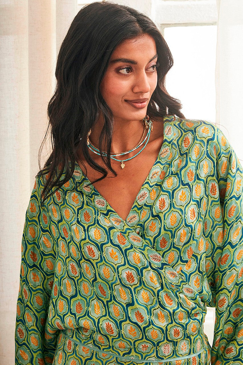 Printed wrap green blouse by NKN