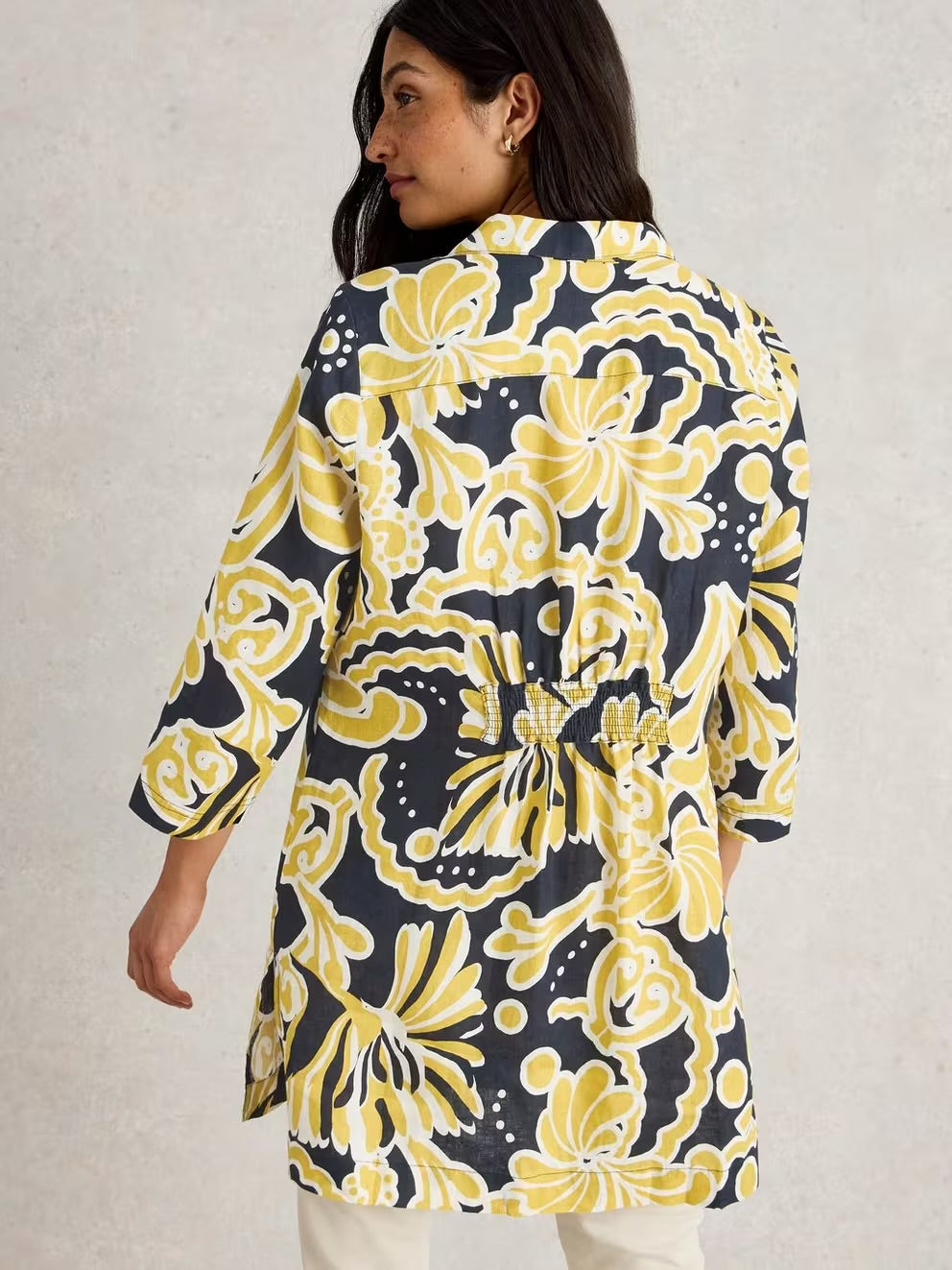 Blake Linen Tunic in Yellow Print by White Stuff