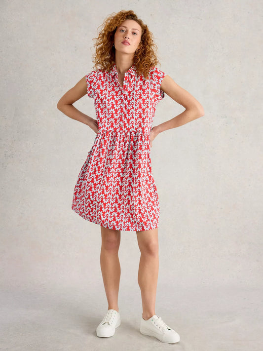 Everly Jersey Short Dress in Red Print by White Stuff