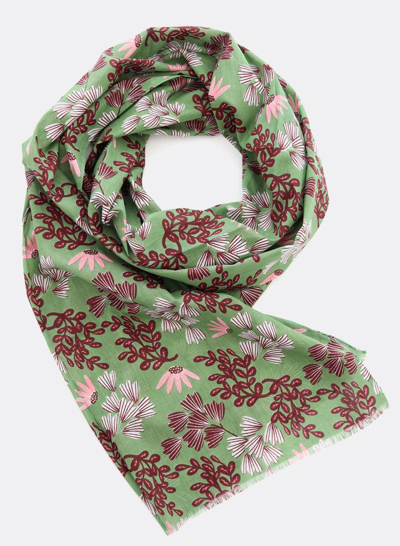 Fine Flowers in Green 100% Organic Cotton Scarf by DJIAN