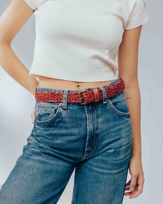 Columbia Leather Belt in Red by BIBA