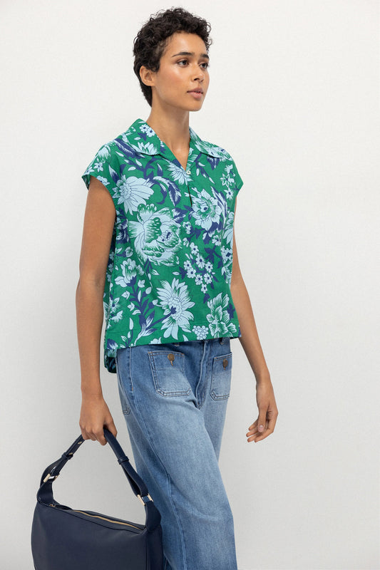 Canapi Printed Green Blouse