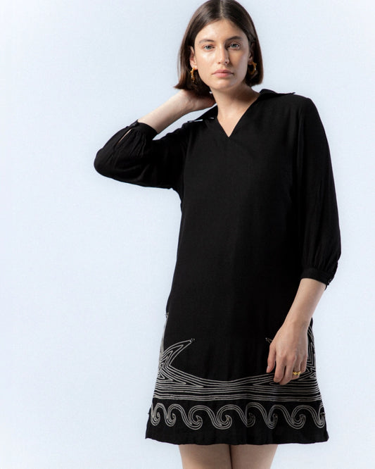 Bruna Embroidered Leaves Dress by NIZA