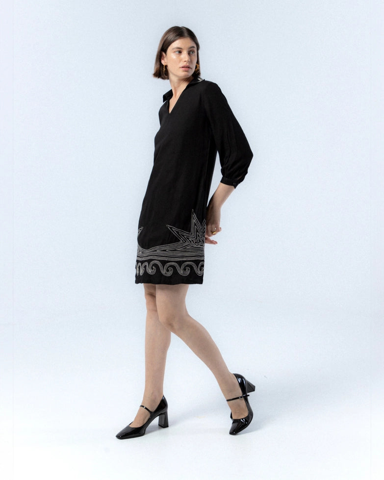 Bruna Embroidered Leaves Dress by NIZA