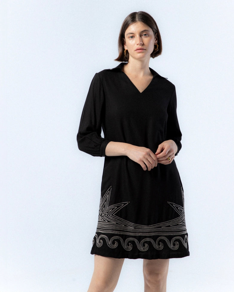 Bruna Embroidered Leaves Dress by NIZA