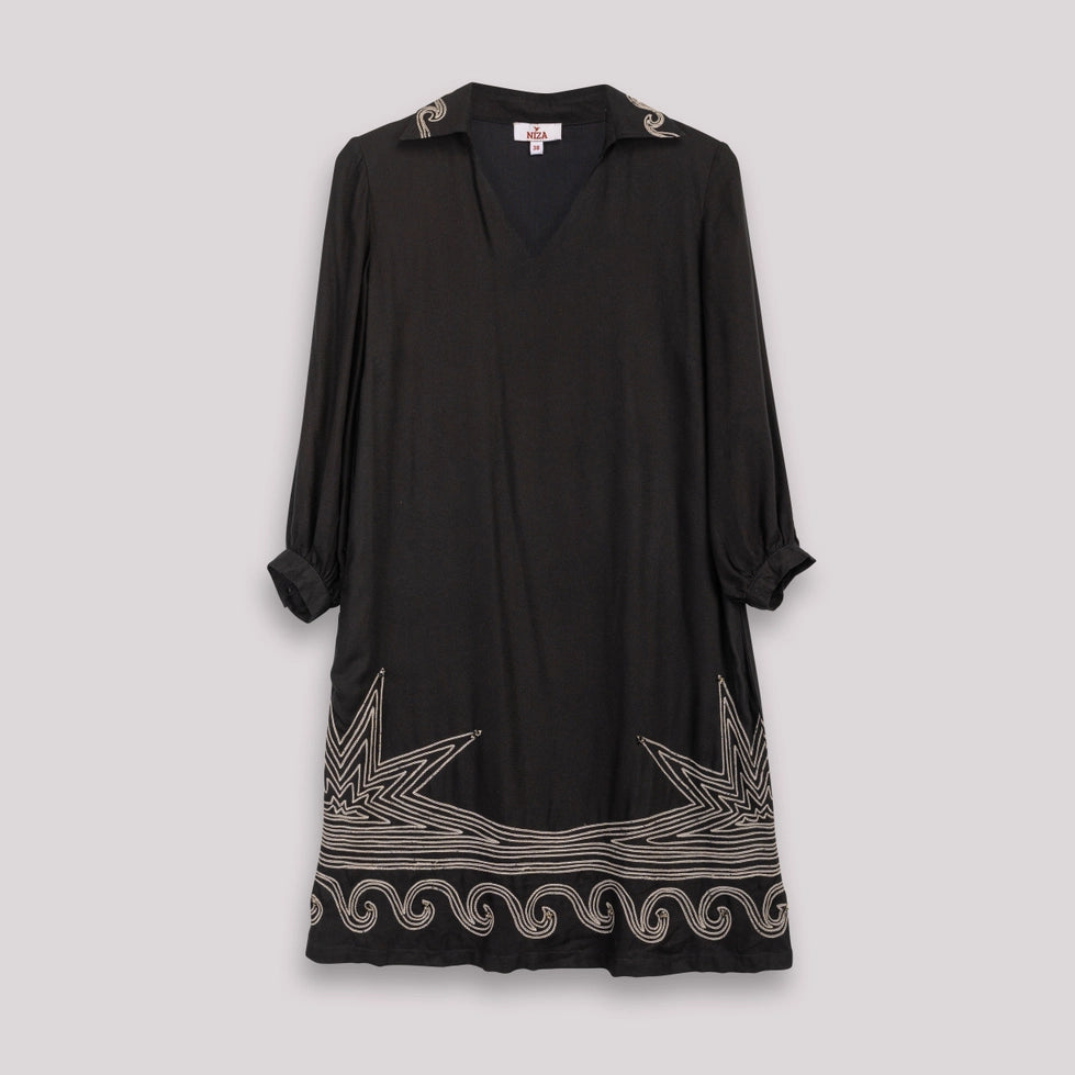 Bruna Embroidered Leaves Dress by NIZA