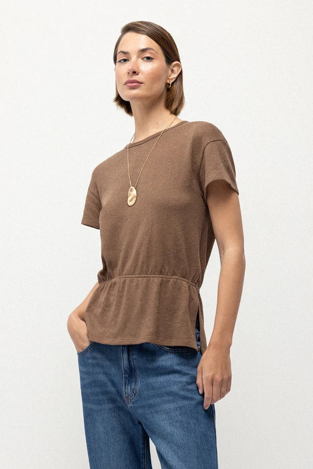 Cotton Blouse With Side Ties in Brown Sand