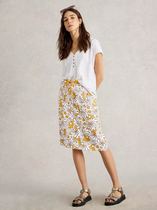 Evie Linen-blend Skirt in Yellow by White Stuff