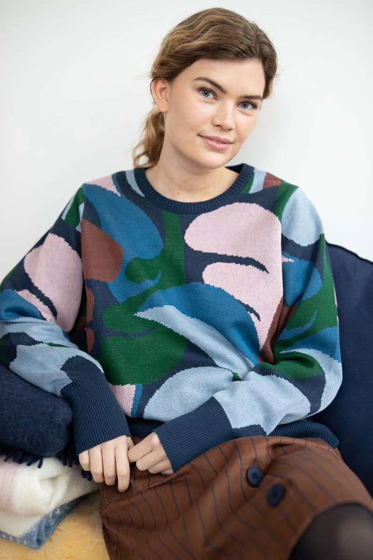 Danefox Navy Jaquard Cotton Sweater by Danefae