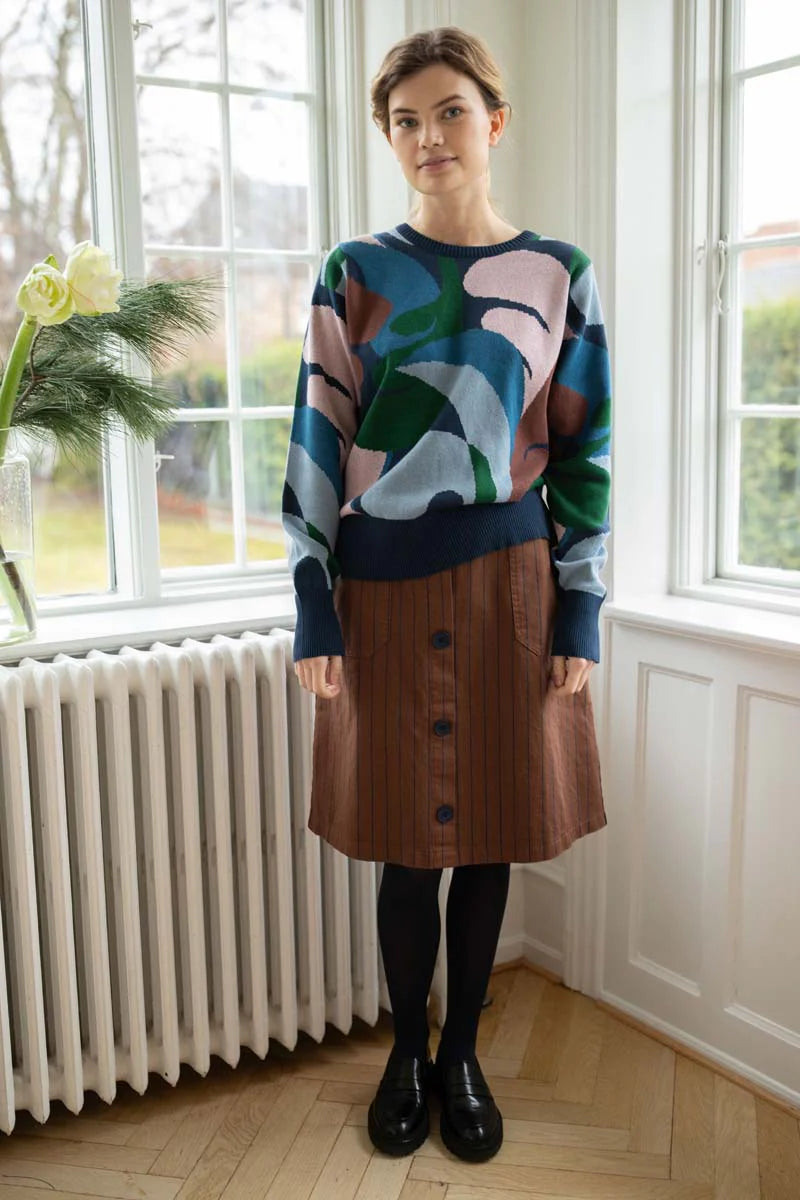 Danefox Navy Jaquard Cotton Sweater by Danefae