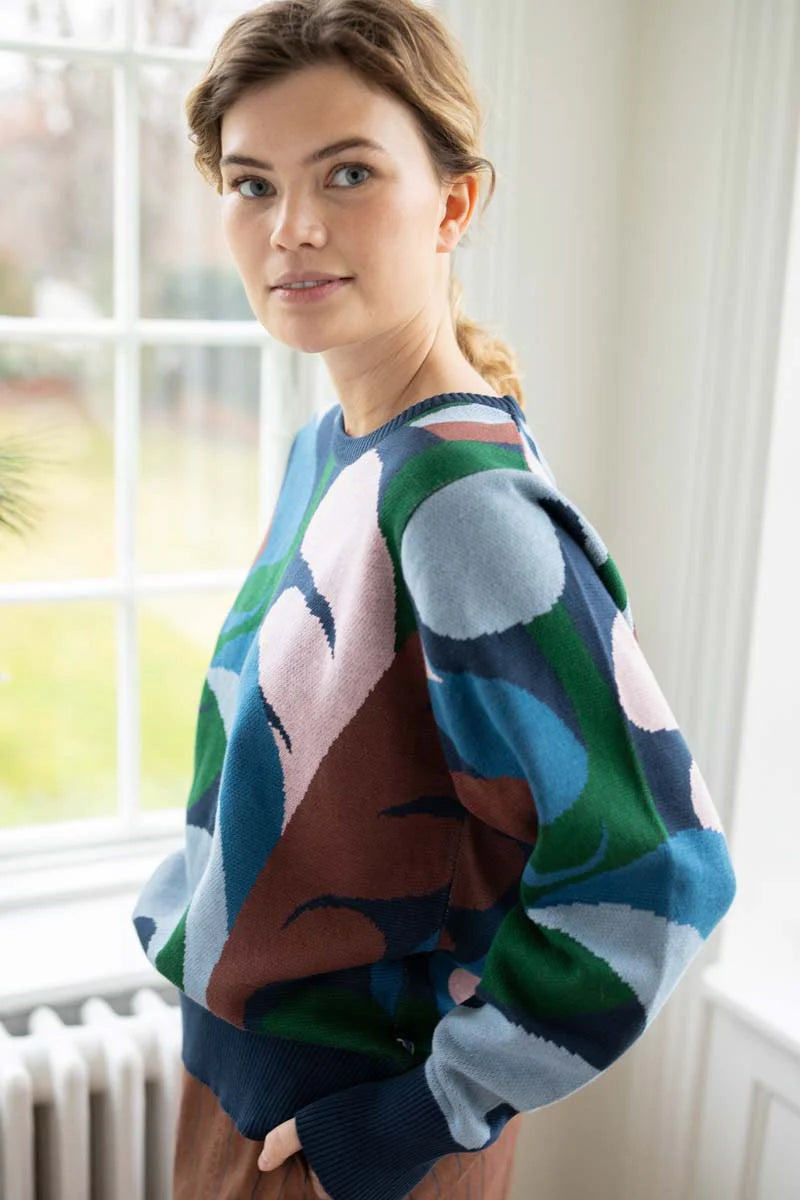 Danefox Navy Jaquard Cotton Sweater by Danefae