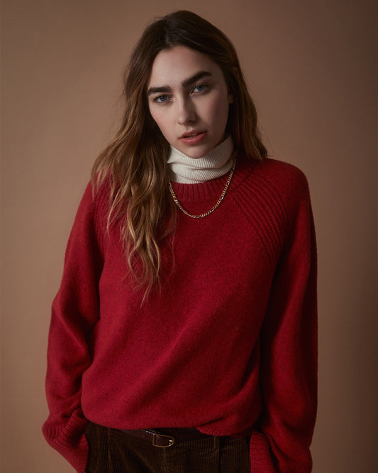 Knitted red sweater with wool by YERSE