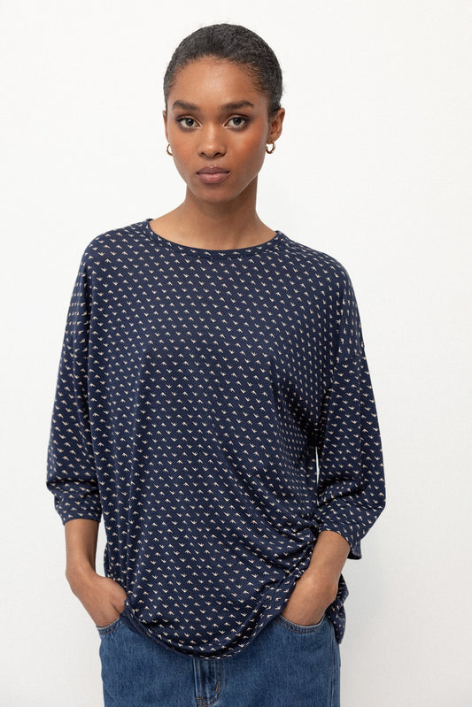 Printed Loose-fit Blouse in Blue marine by LANIDOR
