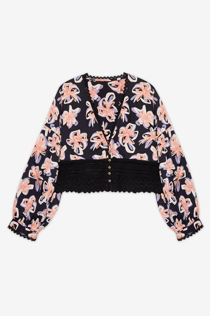 Short Floral Blouse With Lace by NKN