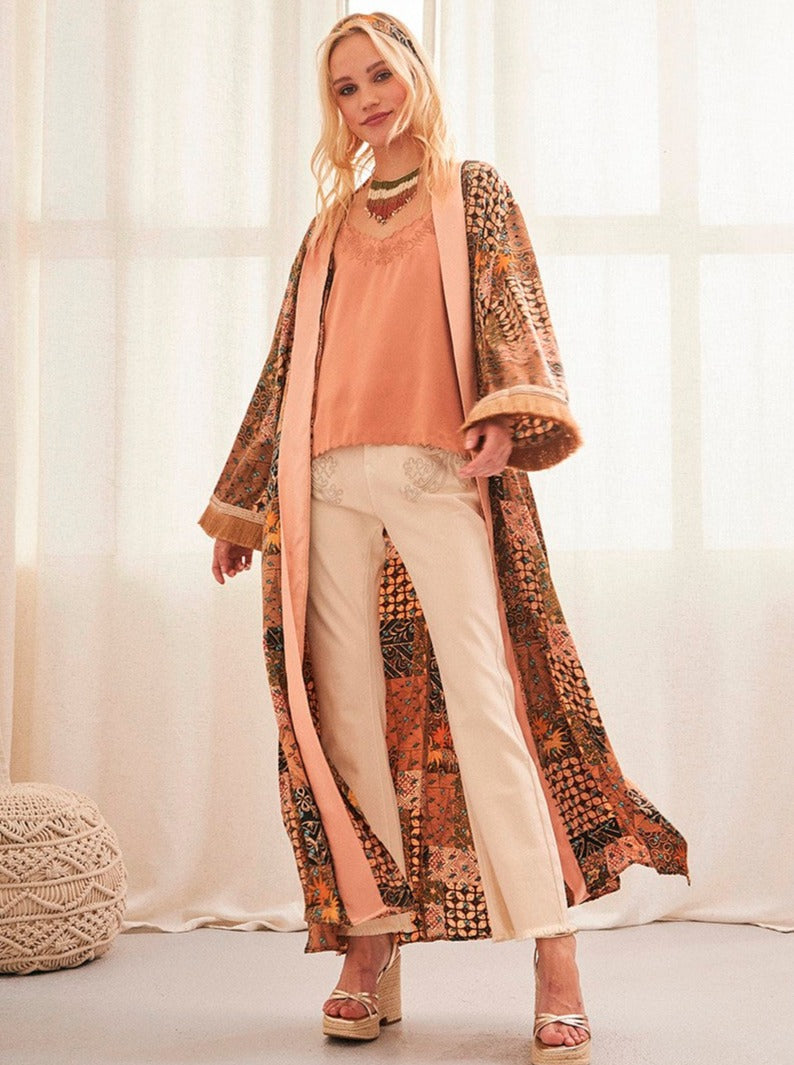 Long Satin with print Kimono by NKN