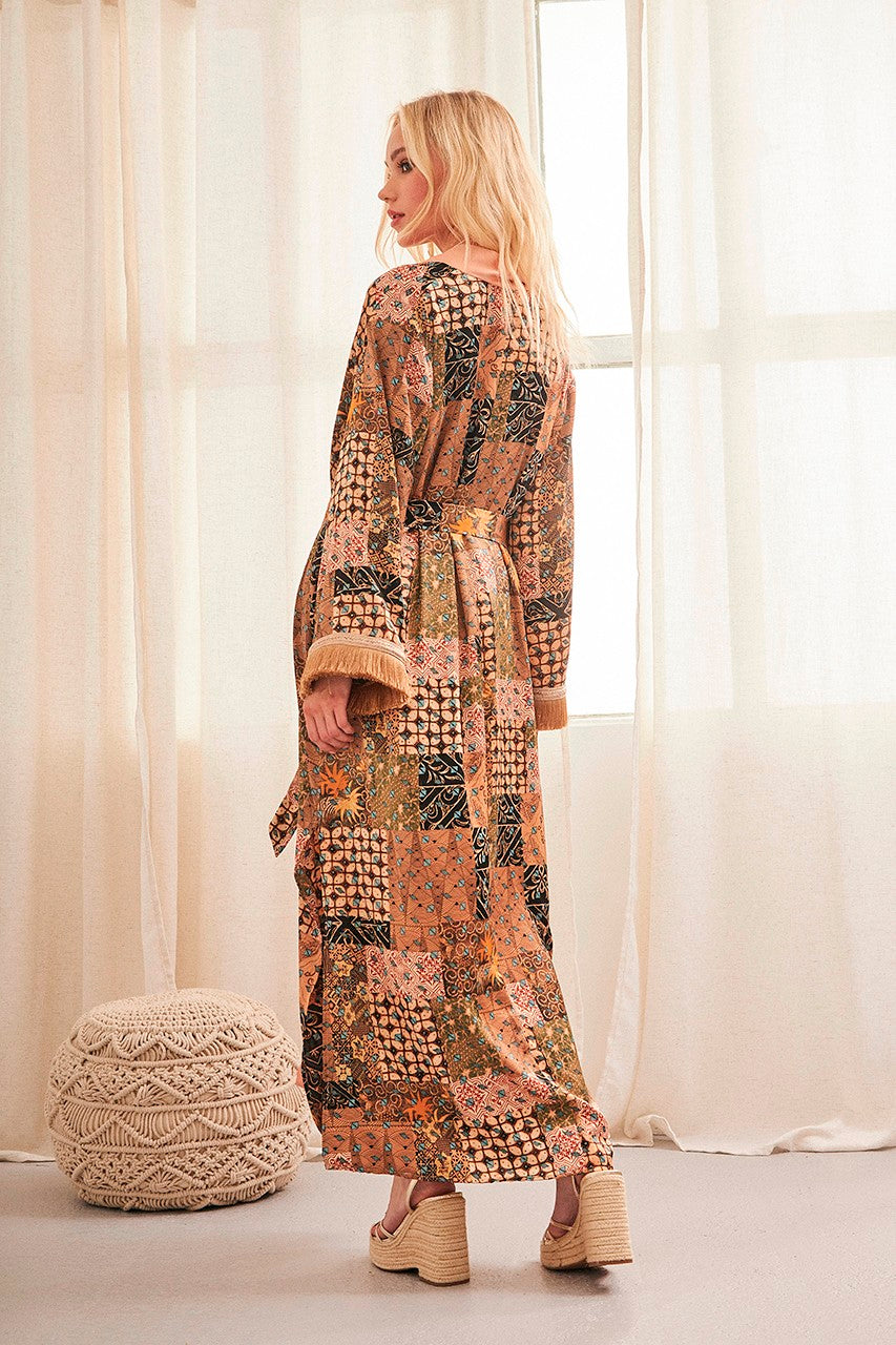 Long Satin with print Kimono by NKN