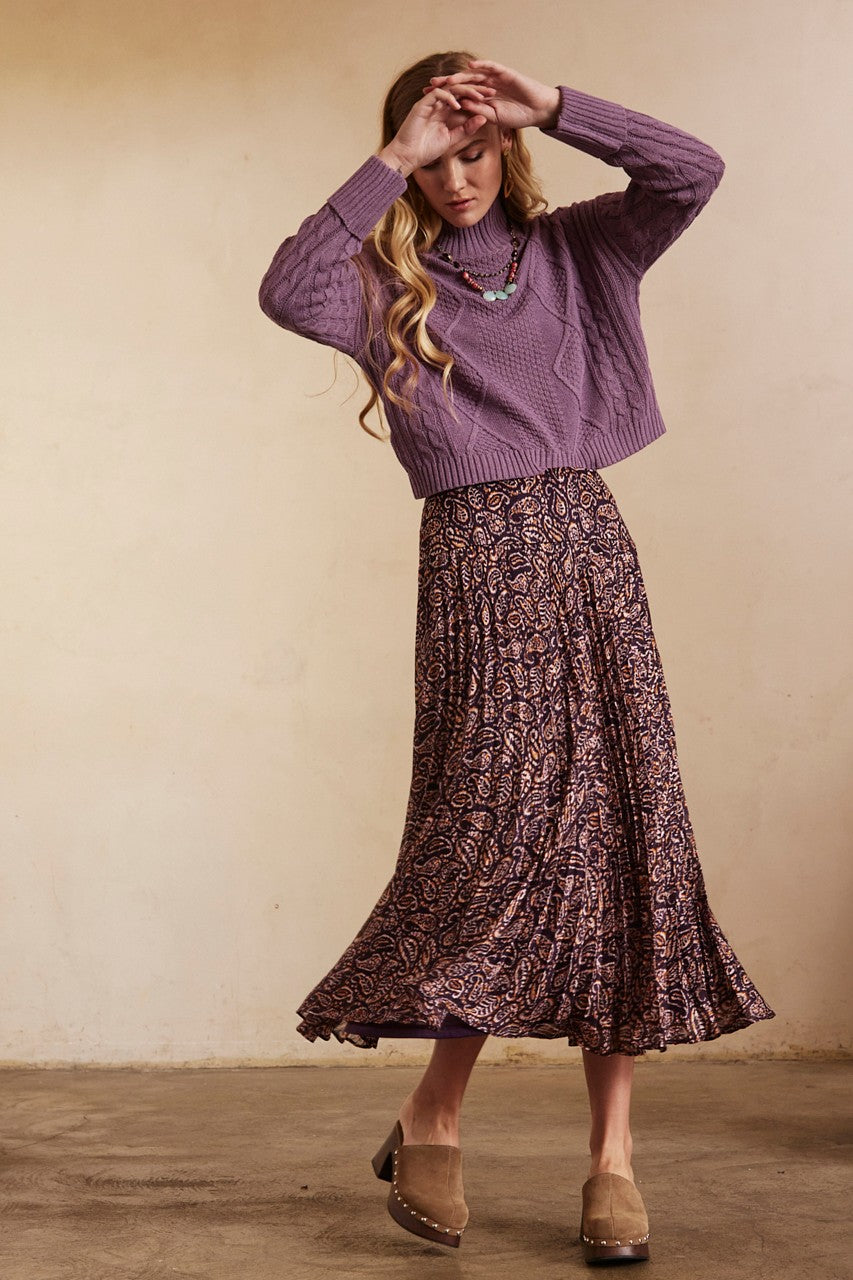 Pleated Purple Midi Skirt with print by NUD