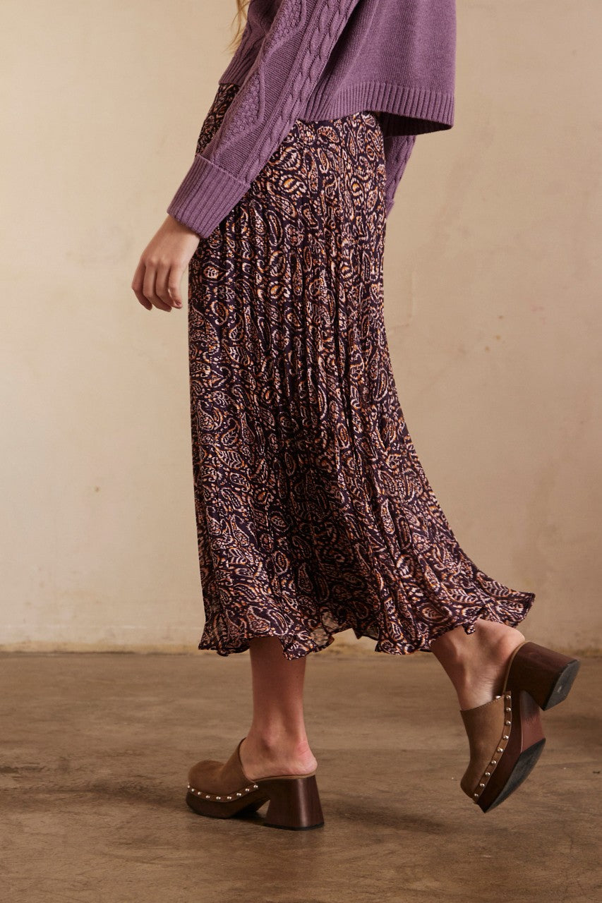 Pleated Purple Midi Skirt with print by NUD