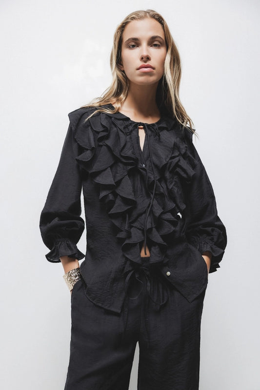 Ruffled Black Blouse by LANIDOR