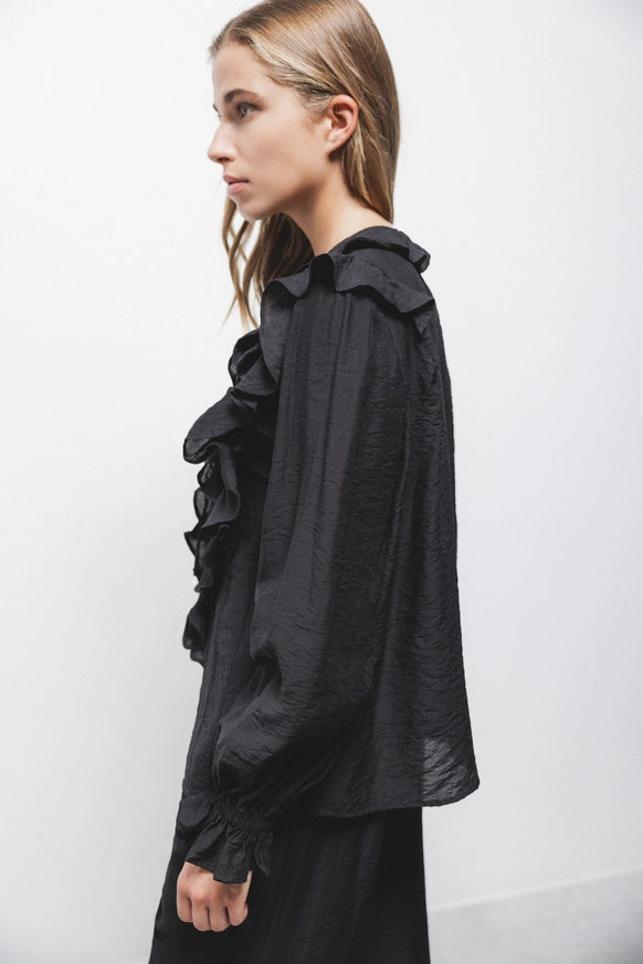 Ruffled Black Blouse by LANIDOR