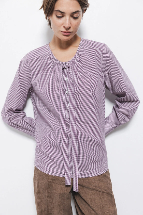 Checkered Print Blouse in Dark Red by LANIDOR