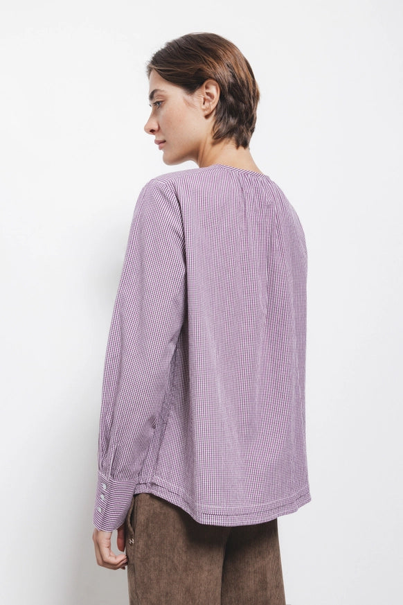 Checkered Print Blouse in Dark Red by LANIDOR