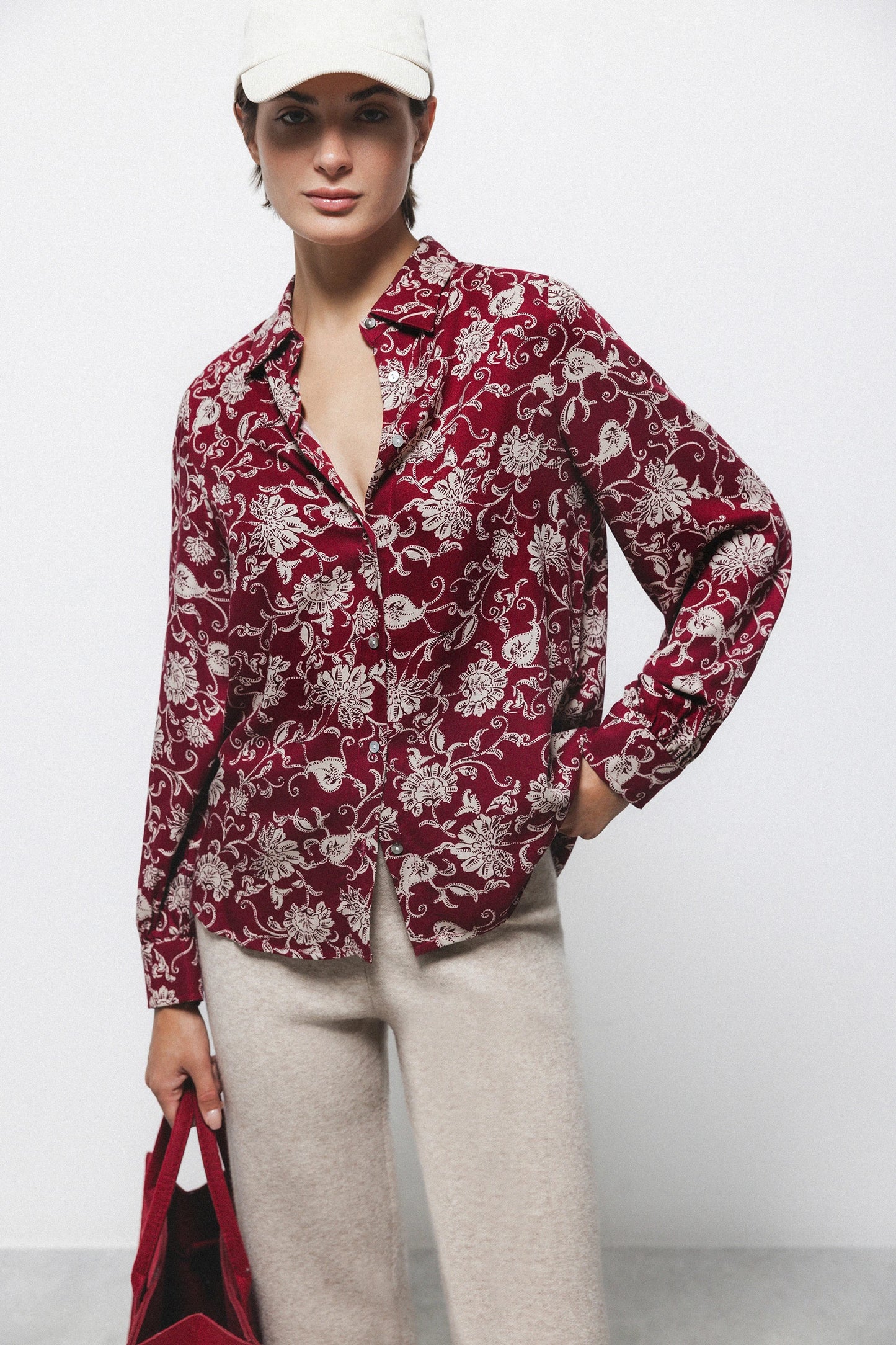 Floral Shirt in Wine Red by LANIDOR
